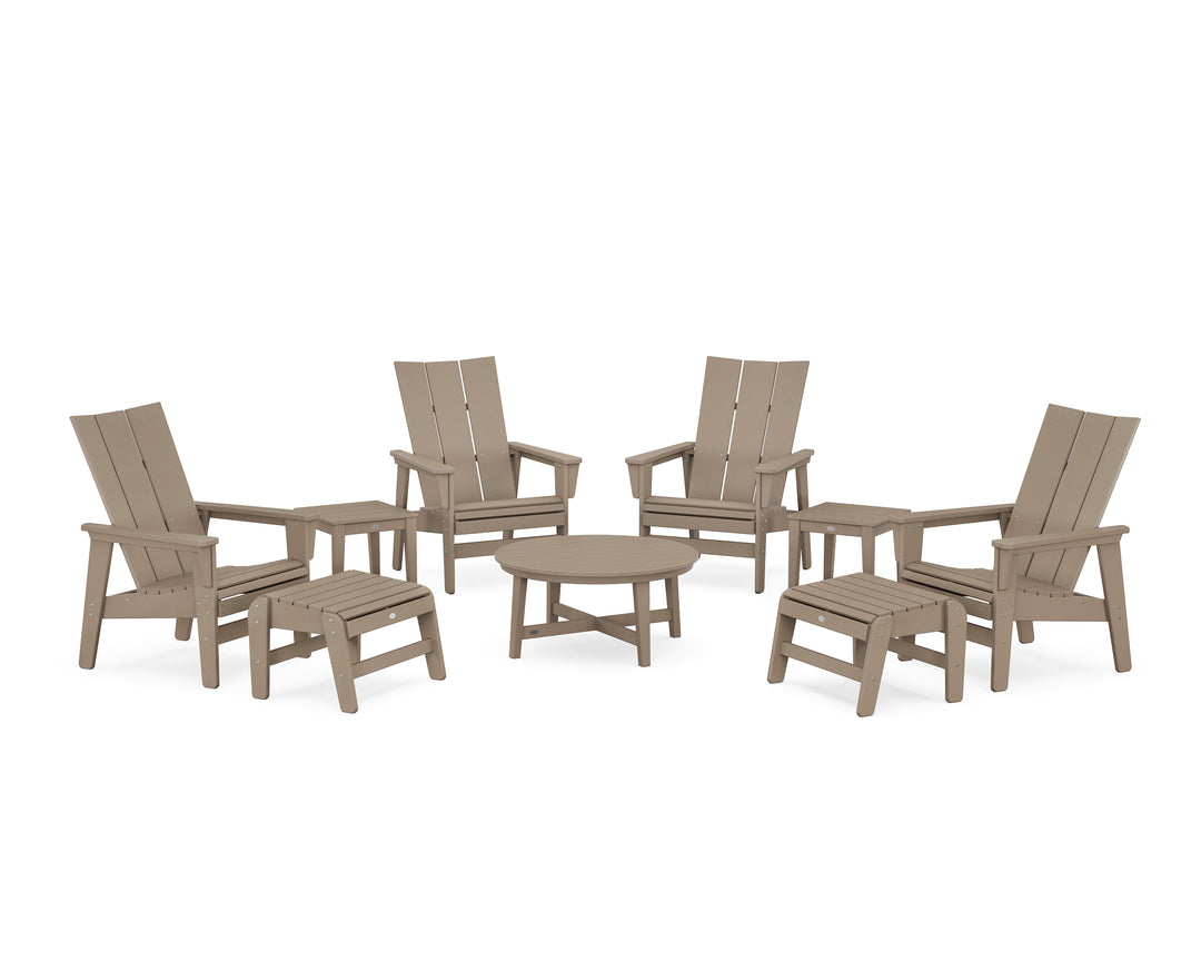 POLYWOOD® Modern Grand Upright Adirondack 9-Piece Conversation Set