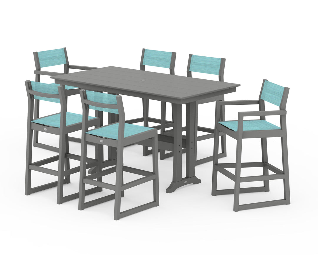 POLYWOOD® EDGE Sling 7-Piece Farmhouse Bar Set with Trestle Legs