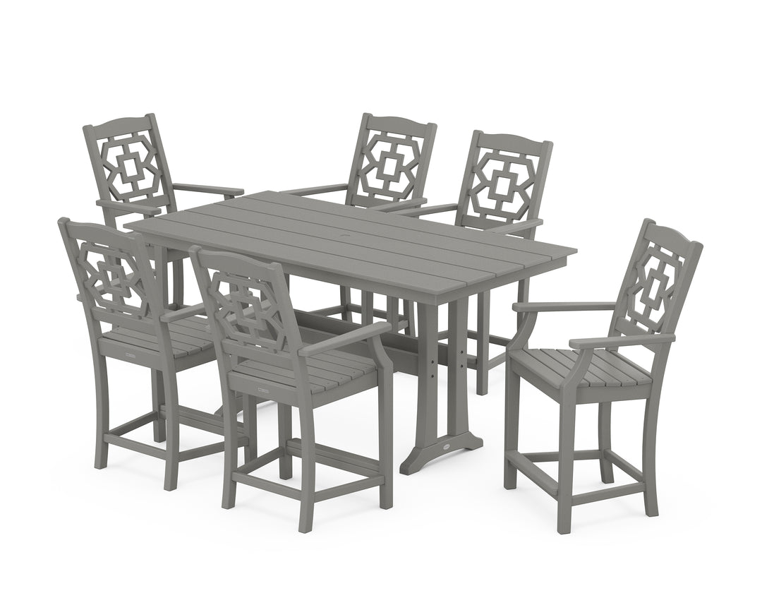 Martha Stewart by POLYWOOD® Chinoiserie Arm Chair 7-Piece Farmhouse Counter Set with Trestle Legs