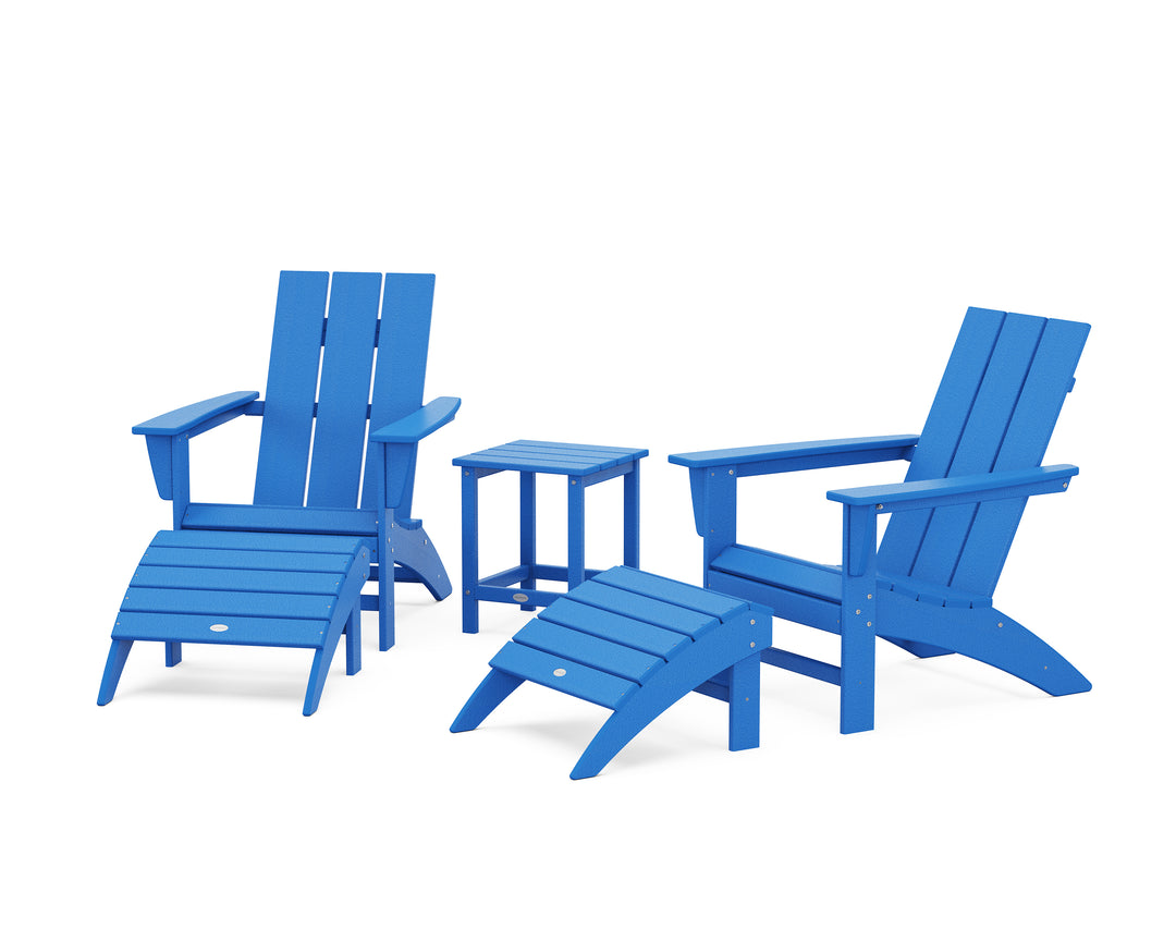 POLYWOOD® Modern Adirondack Chair 5-Piece Set with Ottomans and 18" Side Table