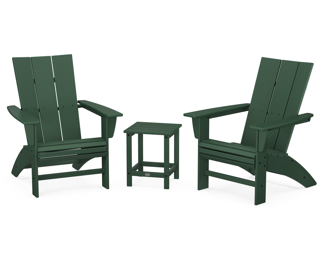POLYWOOD® Modern 3-Piece Curveback Adirondack Set with Long Island 18" Side Table