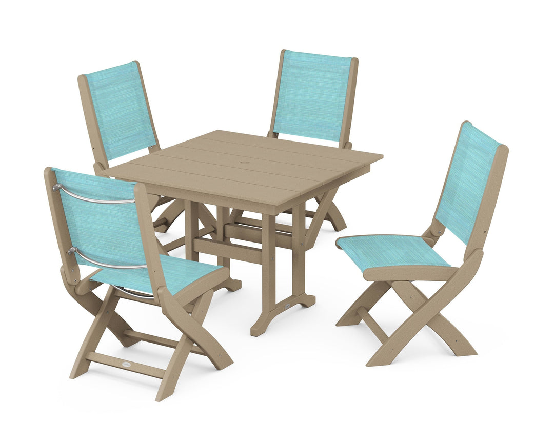 POLYWOOD® Coastal Folding Side Chair 5-Piece Farmhouse Dining Set