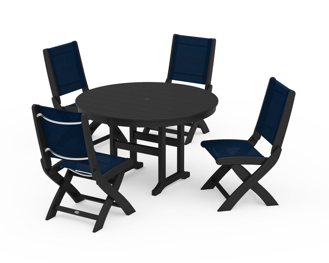 POLYWOOD® Coastal Folding Side Chair 5-Piece Round Dining Set