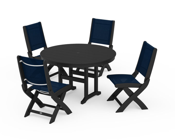 POLYWOOD® Coastal Folding Side Chair 5-Piece Round Dining Set