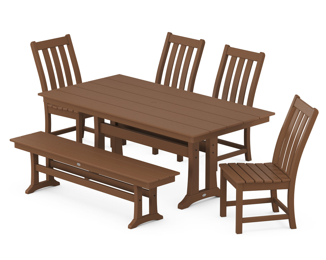POLYWOOD® Vineyard Side Chair 6-Piece Farmhouse Dining Set with Trestle Legs and Bench