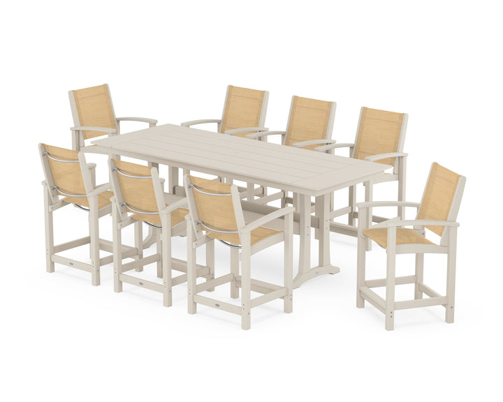 POLYWOOD® Coastal 9-Piece Farmhouse Counter Set with Trestle Legs