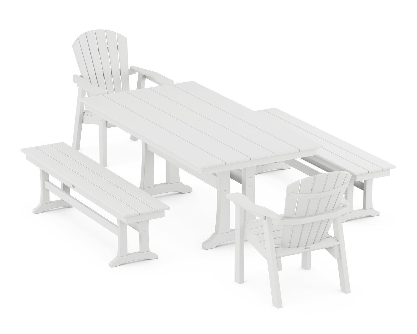 Seashell 5-Piece Farmhouse Dining Set With Trestle Legs