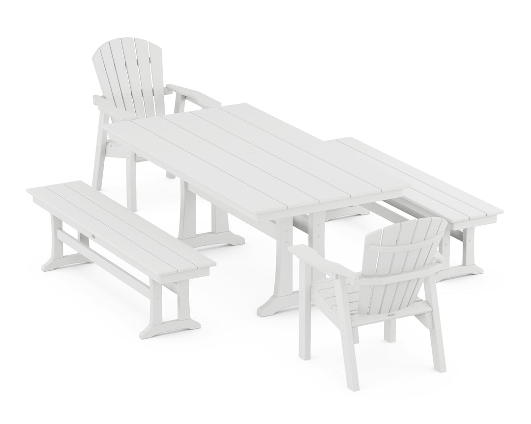 POLYWOOD® Seashell 5-Piece Farmhouse Dining Set With Trestle Legs