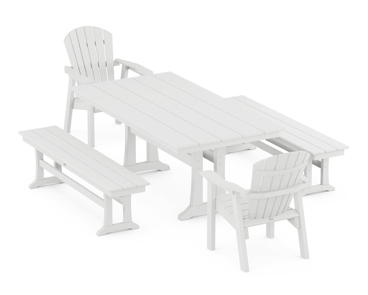 POLYWOOD® Seashell 5-Piece Farmhouse Dining Set With Trestle Legs