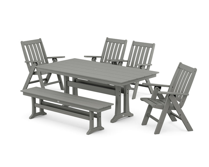 POLYWOOD® Vineyard 6-Piece Folding Chair Farmhouse Dining Set with Trestle Legs and Bench