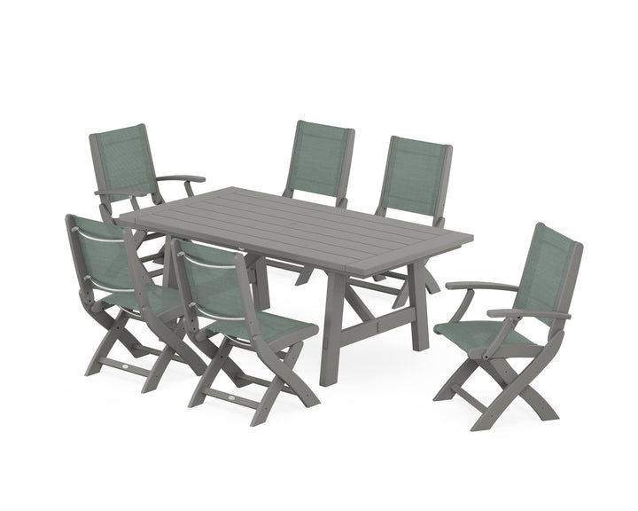 POLYWOOD® Coastal Folding Chair 7-Piece Rustic Farmhouse Dining Set
