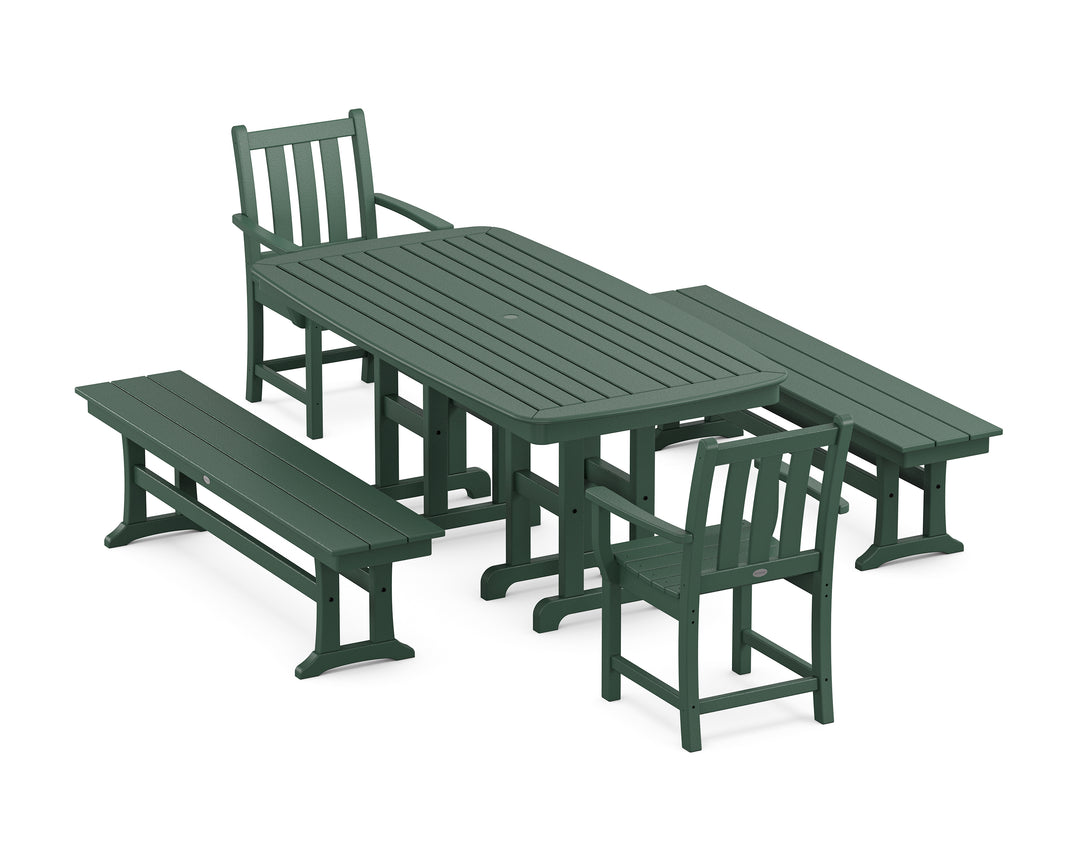 POLYWOOD® Traditional Garden 5-Piece Dining Set with Benches