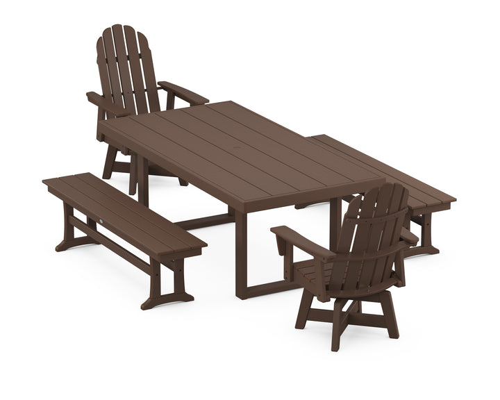 POLYWOOD® Vineyard Curveback Adirondack Swivel Chair 5-Piece Dining Set with Benches