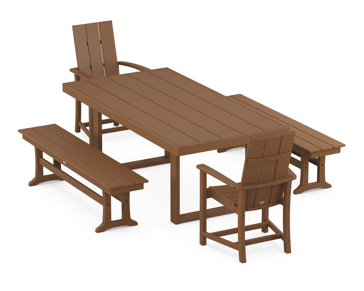 POLYWOOD® Modern Adirondack 5-Piece Dining Set with Benches