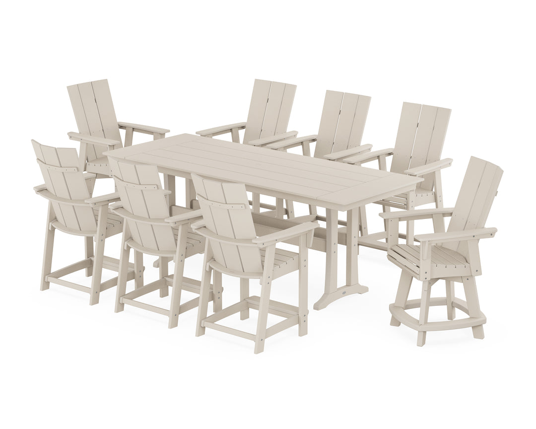 POLYWOOD® Modern Curveback Adirondack Swivel 9-Piece Farmhouse Counter Set with Trestle Legs