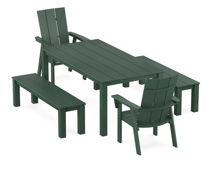 POLYWOOD® Modern Curveback Adirondack 5-Piece Parsons Dining Set with Benches