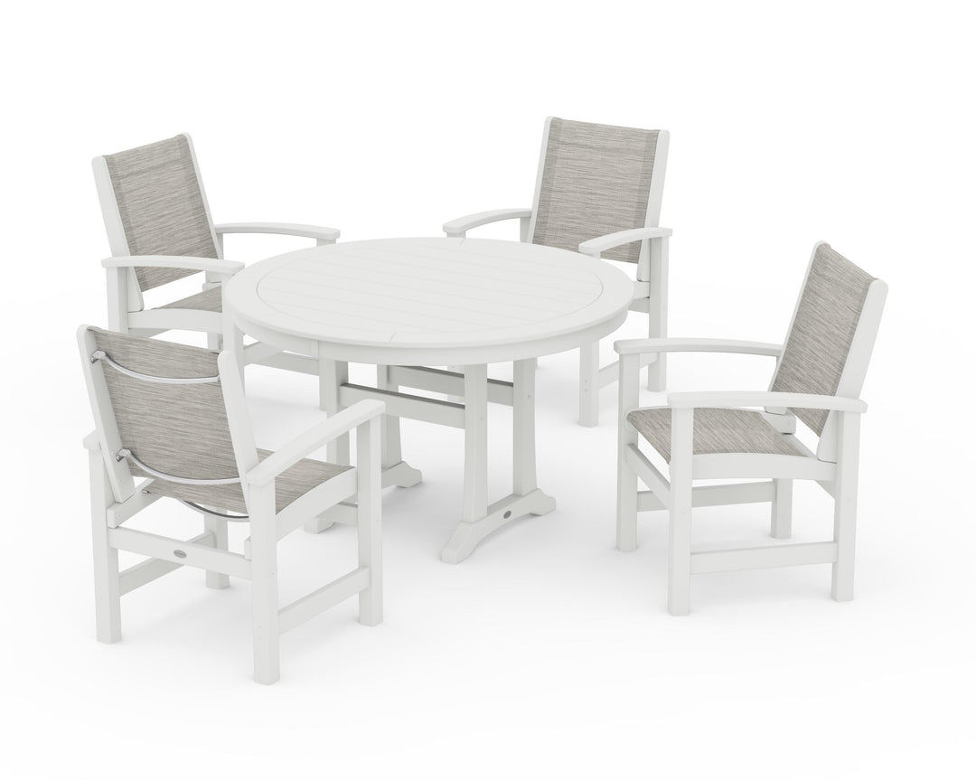 POLYWOOD® Coastal 5-Piece Round Dining Set with Trestle Legs