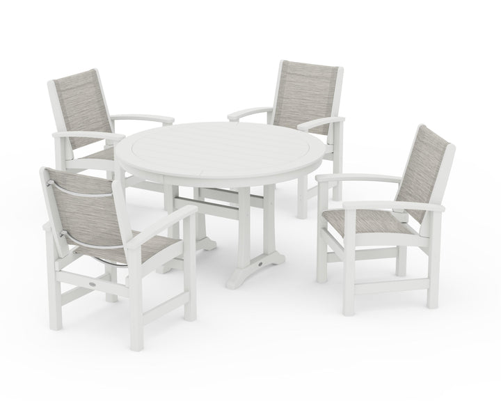 POLYWOOD® Coastal 5-Piece Round Dining Set with Trestle Legs
