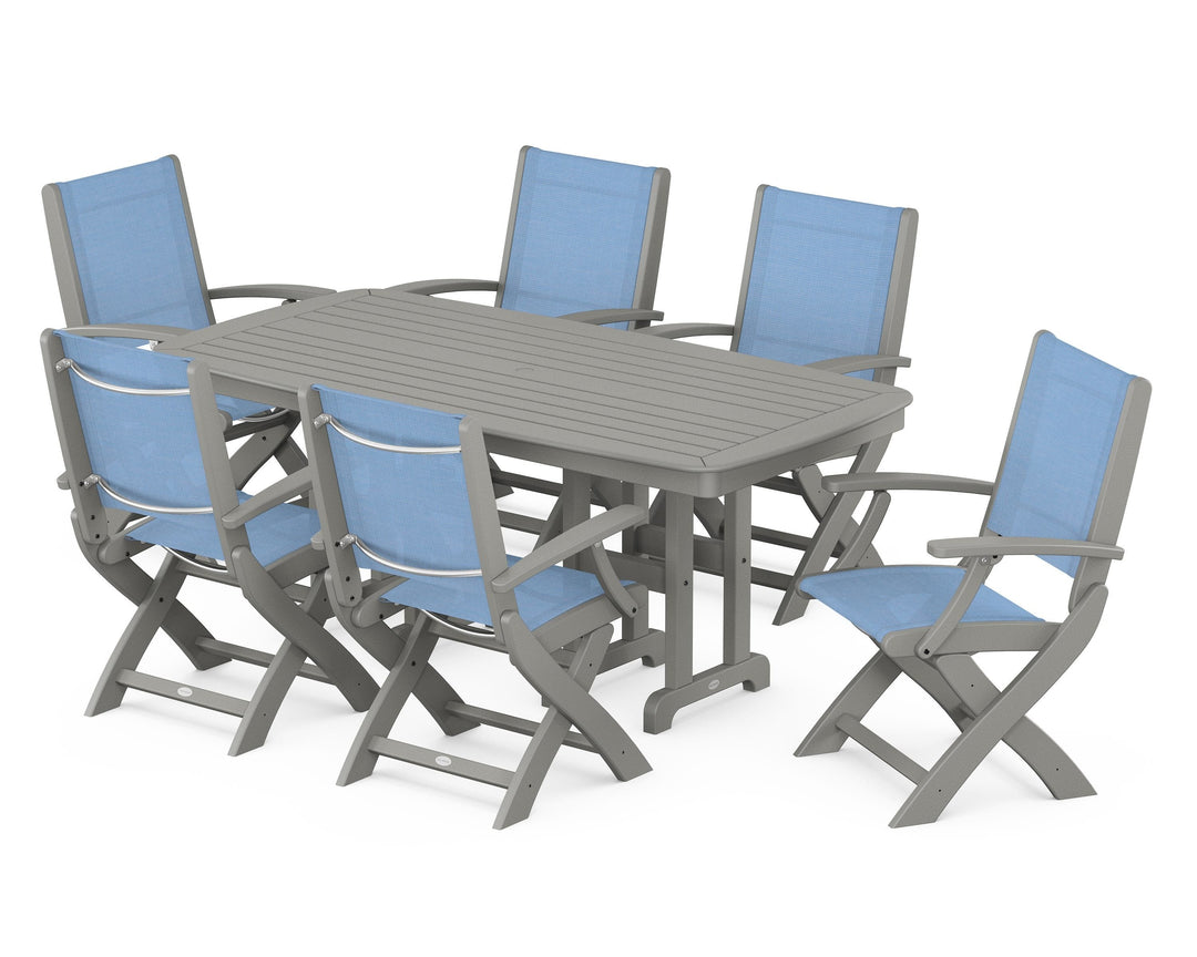 POLYWOOD® Coastal Folding Arm Chair 7-Piece Dining Set