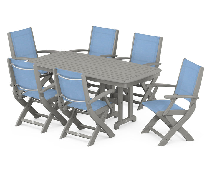 POLYWOOD® Coastal Folding Arm Chair 7-Piece Dining Set