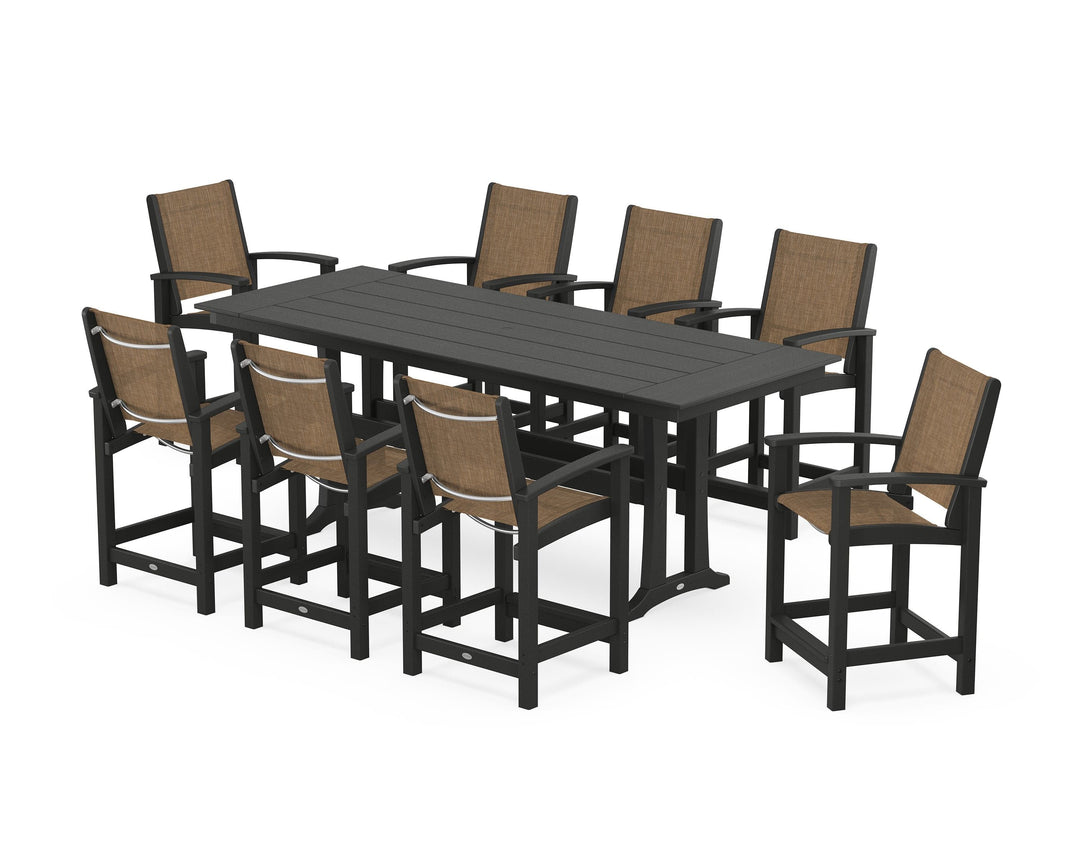 POLYWOOD® Coastal 9-Piece Farmhouse Counter Set with Trestle Legs
