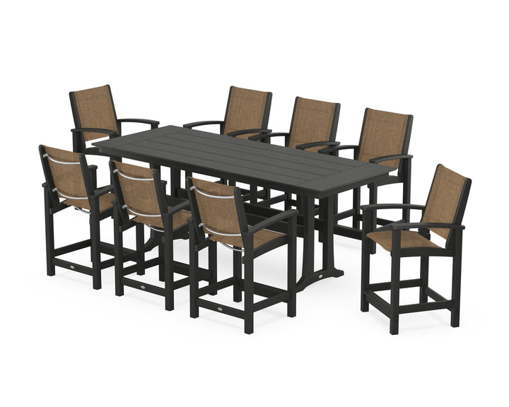 POLYWOOD® Coastal 9-Piece Farmhouse Counter Set with Trestle Legs