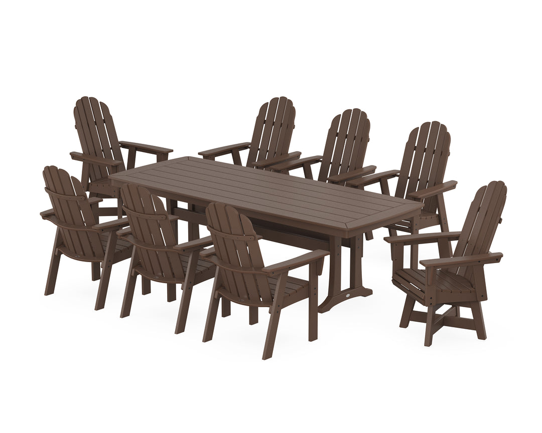 POLYWOOD® Vineyard Curveback Adirondack Swivel 9-Piece Dining Set with Trestle Legs