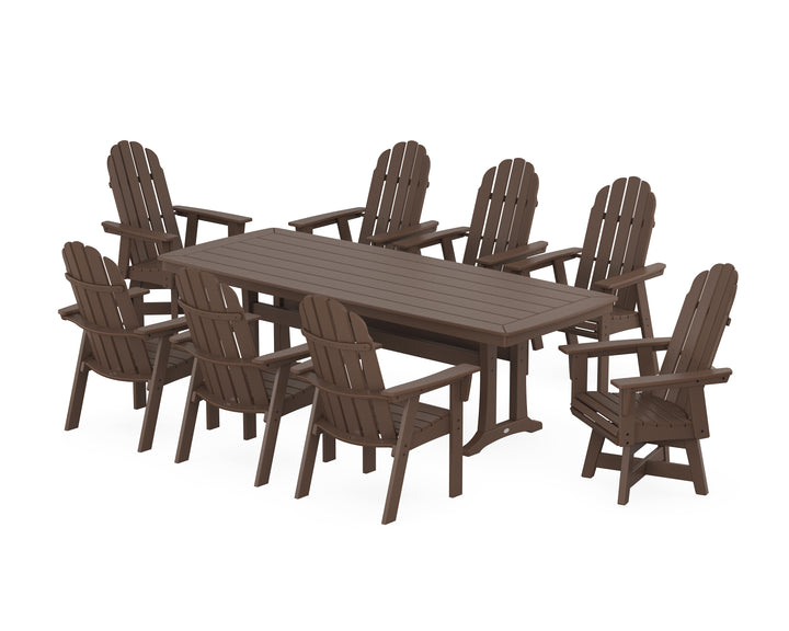 POLYWOOD® Vineyard Curveback Adirondack Swivel 9-Piece Dining Set with Trestle Legs