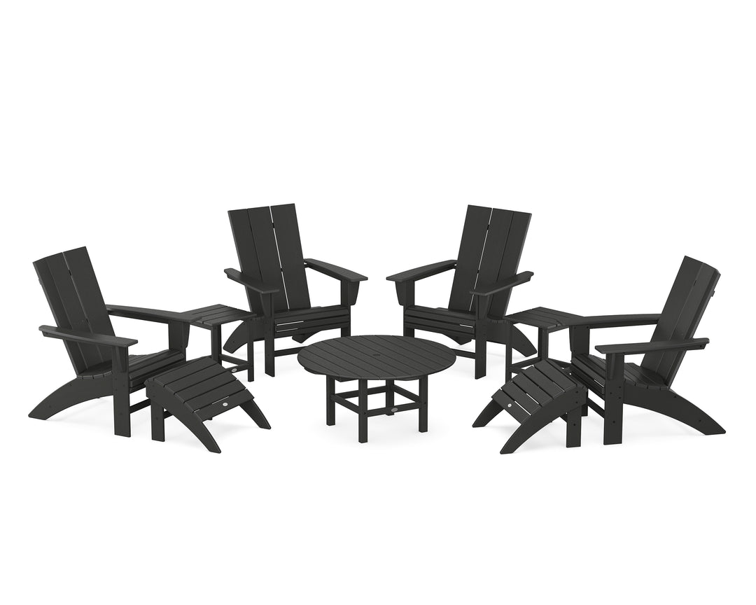 POLYWOOD® Modern Curveback Adirondack Chair 9-Piece Conversation Set