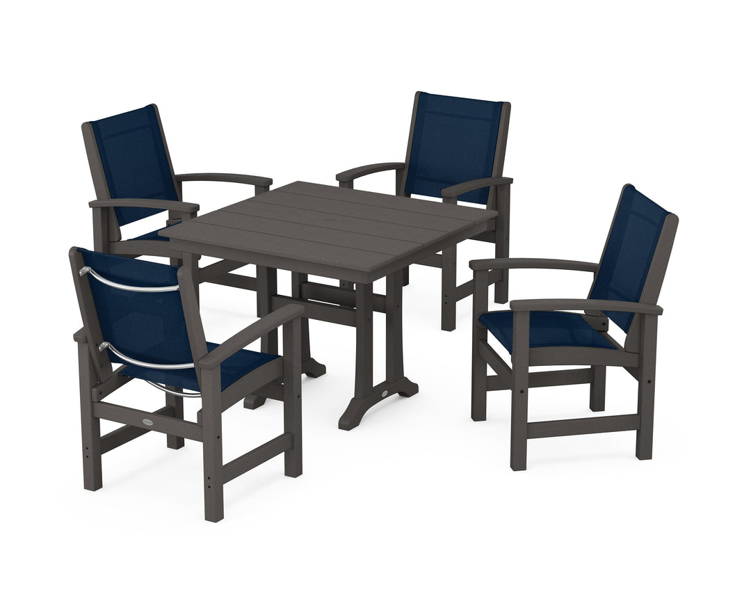 POLYWOOD® Coastal 5-Piece Farmhouse Dining Set With Trestle Legs