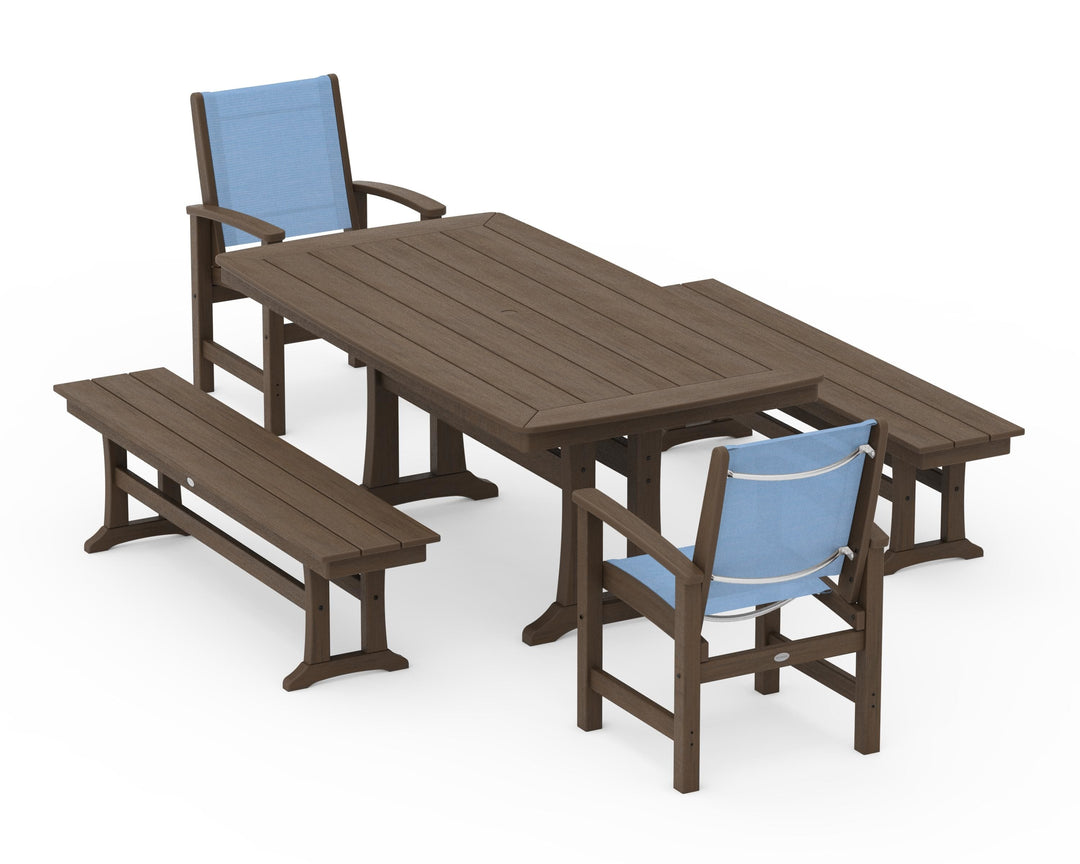 POLYWOOD® Coastal 5-Piece Dining Set with Trestle Legs and Benches