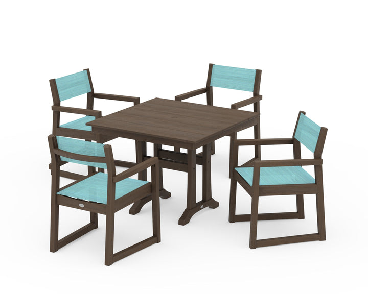 POLYWOOD® EDGE Sling 5-Piece Farmhouse Dining Set with Trestle Legs