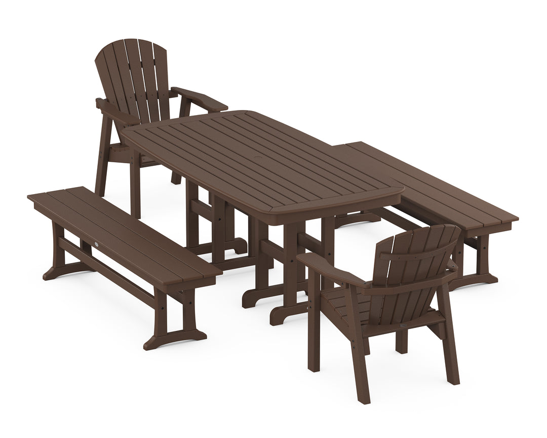 POLYWOOD® Seashell 5-Piece Dining Set with Benches
