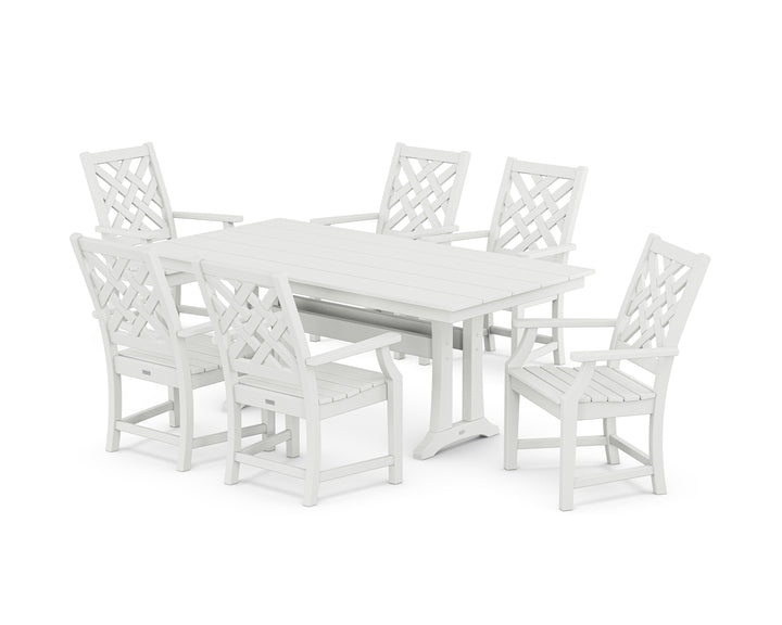 POLYWOOD® Wovendale Arm Chair 7-Piece Farmhouse Dining Set with Trestle Legs