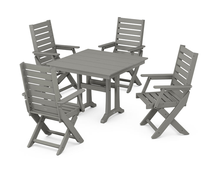 POLYWOOD® Captain Folding Chair 5-Piece Farmhouse Dining Set With Trestle Legs