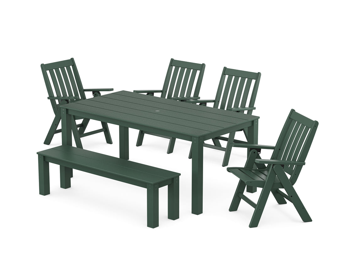 POLYWOOD® Vineyard Folding Chair 6-Piece Parsons Dining Set with Bench