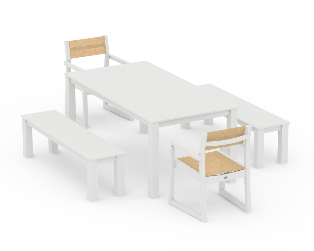 POLYWOOD® EDGE Sling Arm Chair 5-Piece Parsons Dining Set with Benches