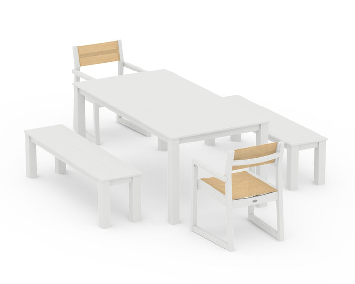 POLYWOOD® EDGE Sling Arm Chair 5-Piece Parsons Dining Set with Benches