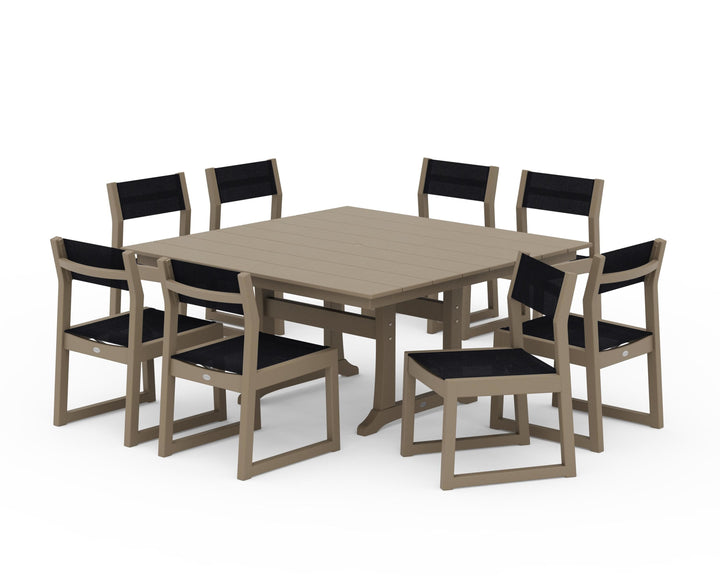 POLYWOOD® EDGE Sling Side Chair 9-Piece Farmhouse Trestle Dining Set