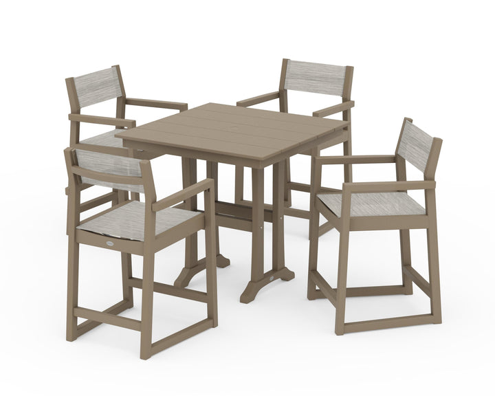 POLYWOOD® EDGE Sling Arm Chair 5-Piece Farmhouse Counter Set with Trestle Legs