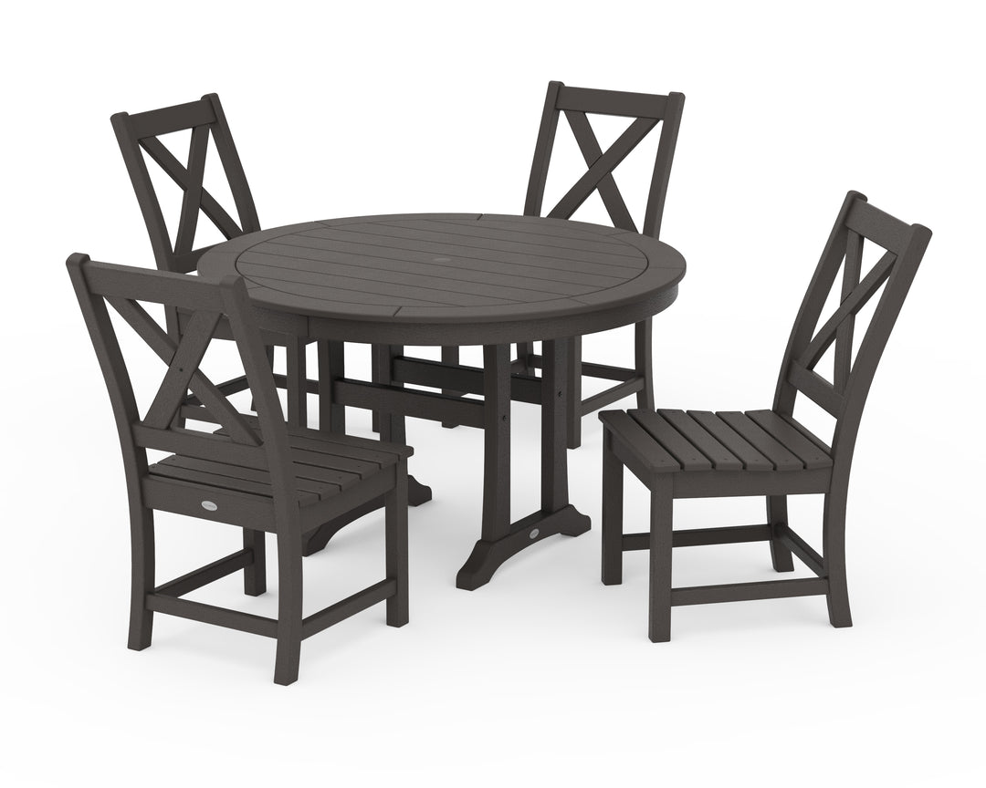 POLYWOOD® Braxton Side Chair 5-Piece Round Dining Set With Trestle Legs