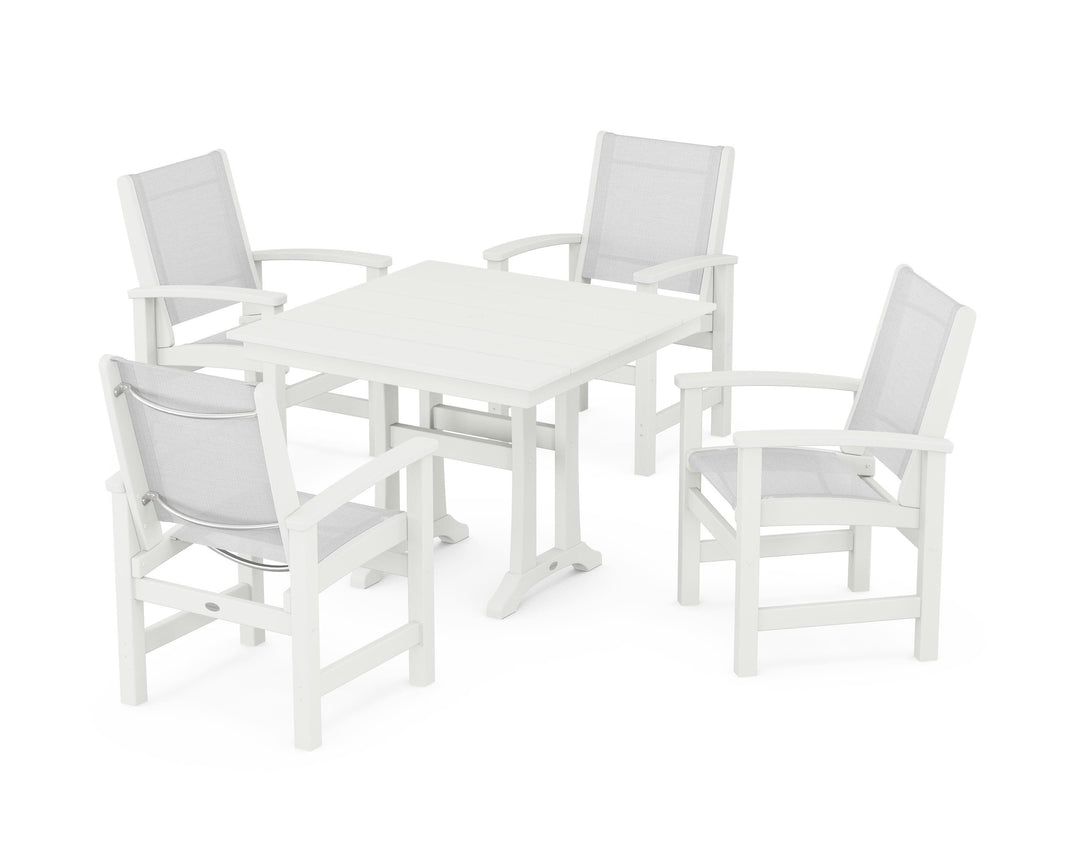 POLYWOOD® Coastal 5-Piece Farmhouse Dining Set With Trestle Legs