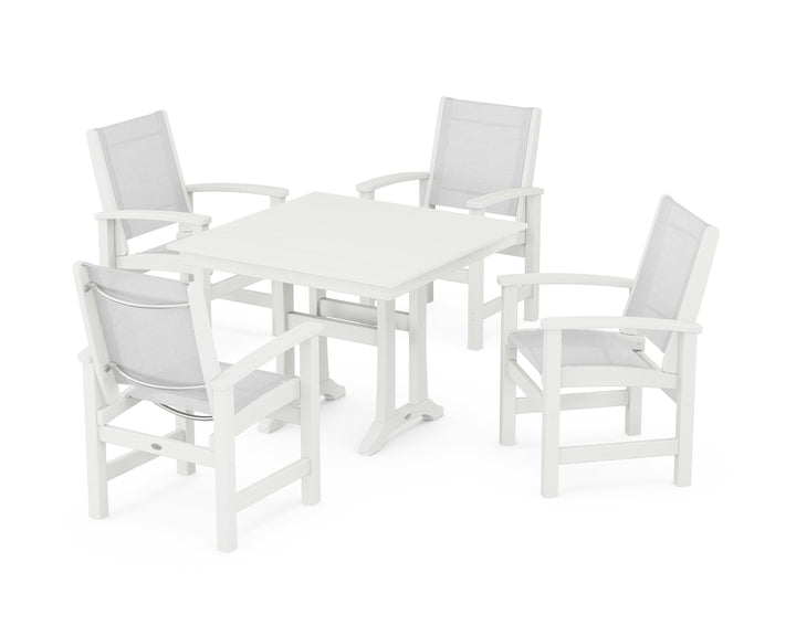 POLYWOOD® Coastal 5-Piece Farmhouse Dining Set With Trestle Legs