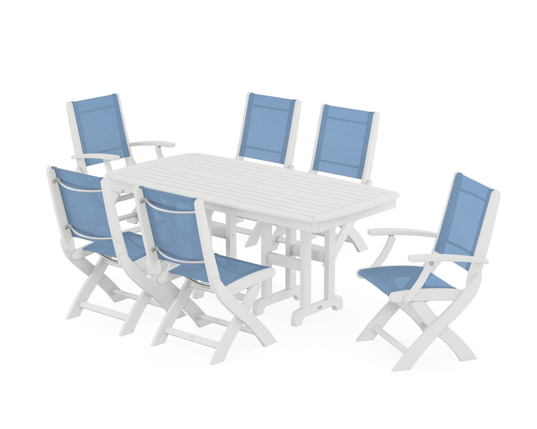 POLYWOOD® Coastal Folding Chair 7-Piece Dining Set