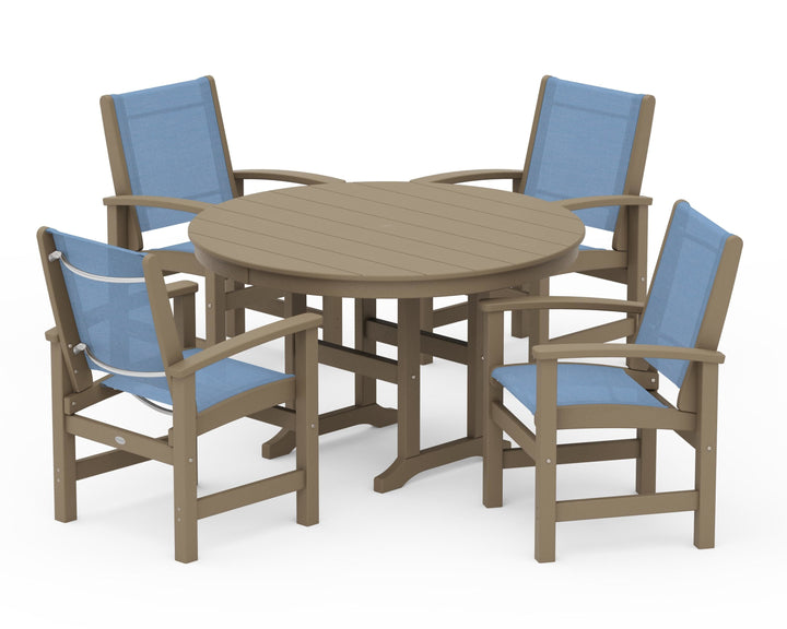 POLYWOOD® Coastal 5-Piece Round Farmhouse Dining Set