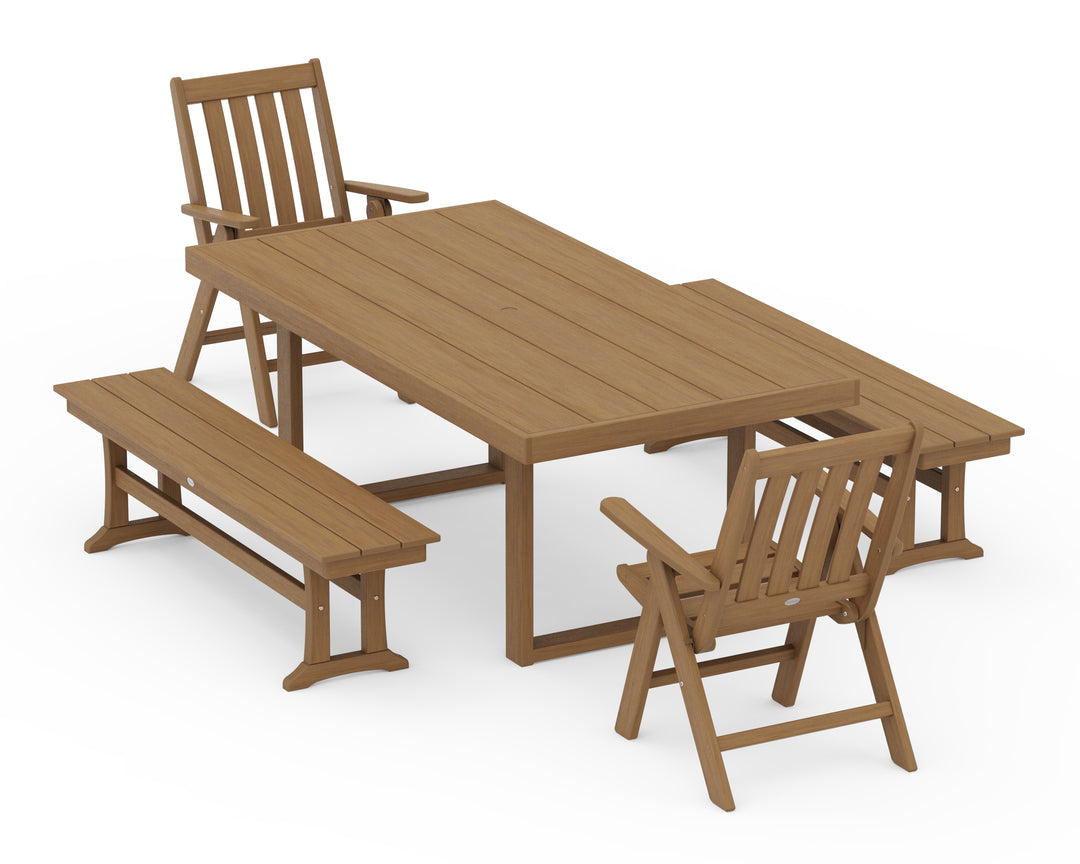 POLYWOOD® Vineyard Folding Chair 5-Piece Dining Set with Benches
