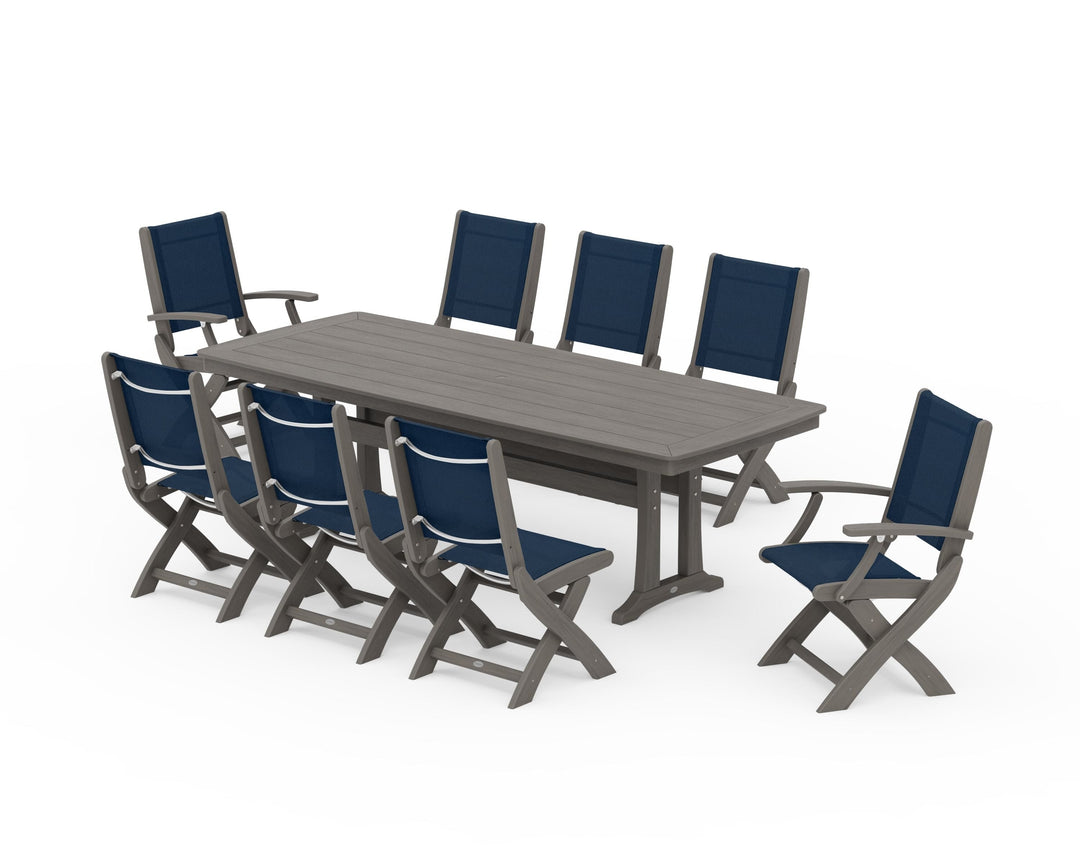POLYWOOD® Coastal Folding 9-Piece Dining Set with Trestle Legs