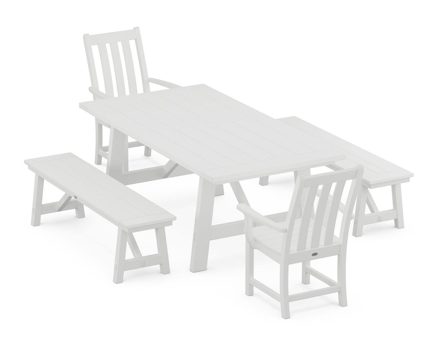 Vineyard 5-Piece Rustic Farmhouse Dining Set With Benches