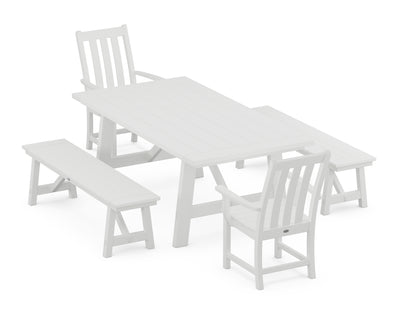 Vineyard 5-Piece Rustic Farmhouse Dining Set With Benches