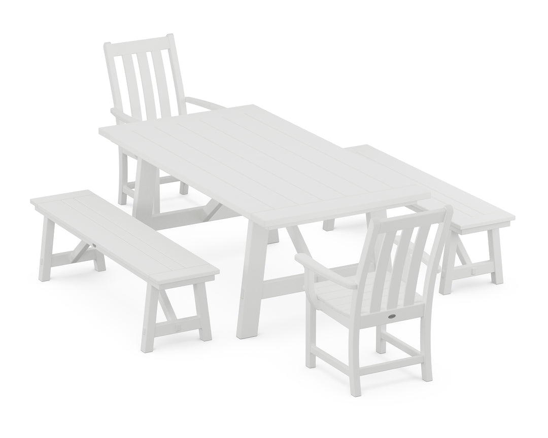 POLYWOOD® Vineyard 5-Piece Rustic Farmhouse Dining Set With Benches